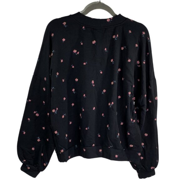 Amour Vert Ebele Floral Printed Luxe Fleece Sweatshirt Top Black Size XL NWT - Picture 2 of 8